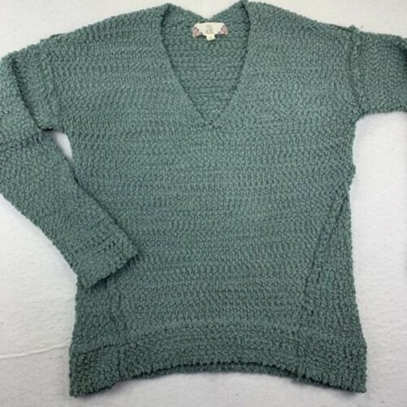 Pink Rose Teal size Small V-Neck Acrylic Knit Sweater Women's Long Sleeve - Picture 2 of 10